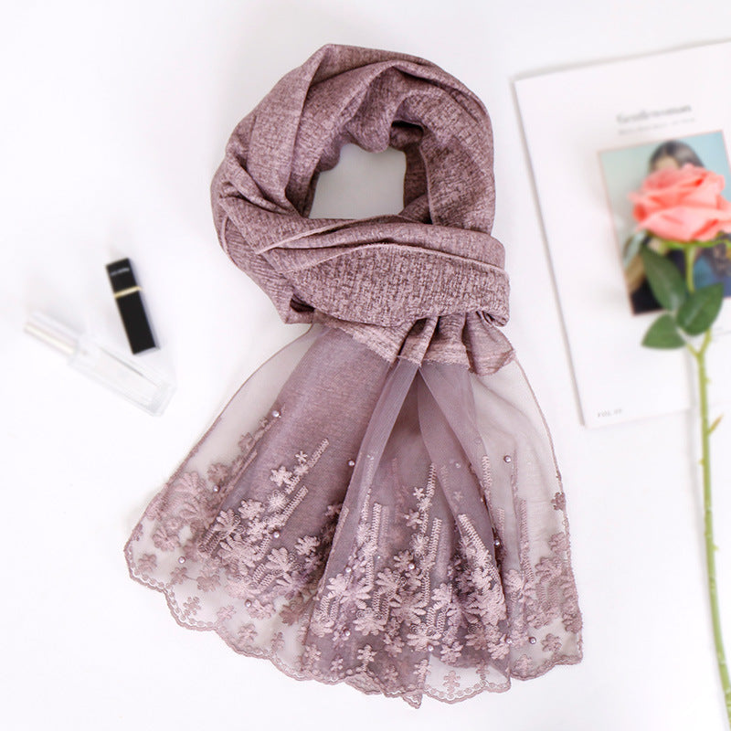 Pearl cotton lace scarf