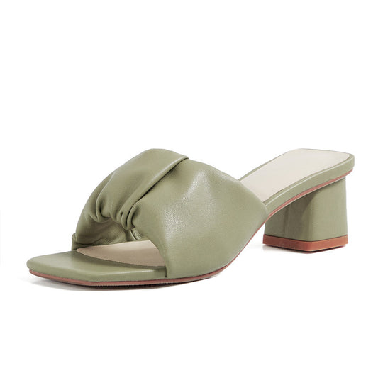 New Fashion Toe Medium Thick Heel Flip Flops