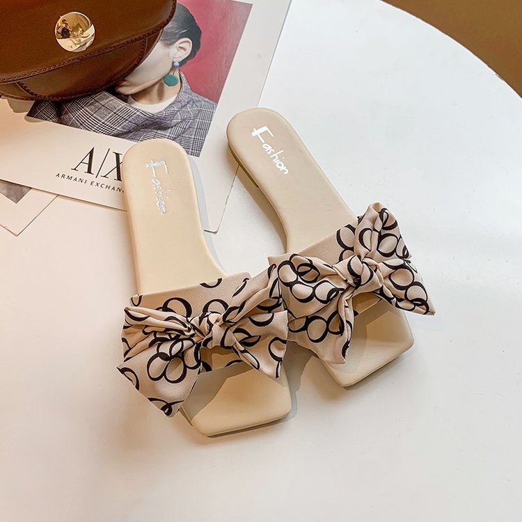 Women's Bowknot Square Head Flat Non-slip Slippers