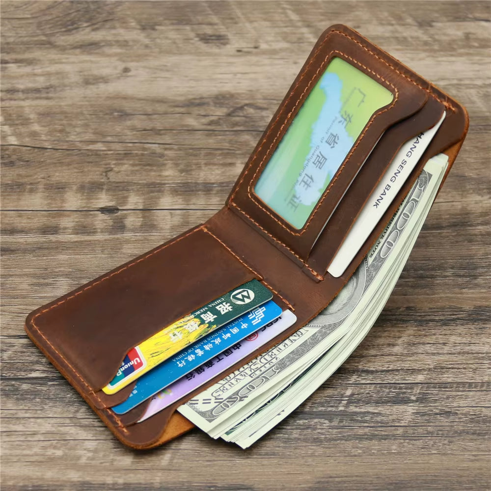 Handmade Genuine Leather Wallet Men Retro Short Man'S Wallet Durable Real Leather Wallet Handmade Breif Cartera Hombre