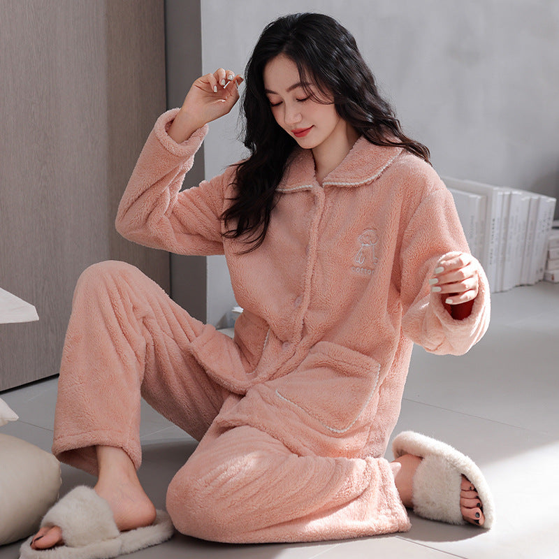 Womens Flannel Pajama Set With Thick Fleece Lining