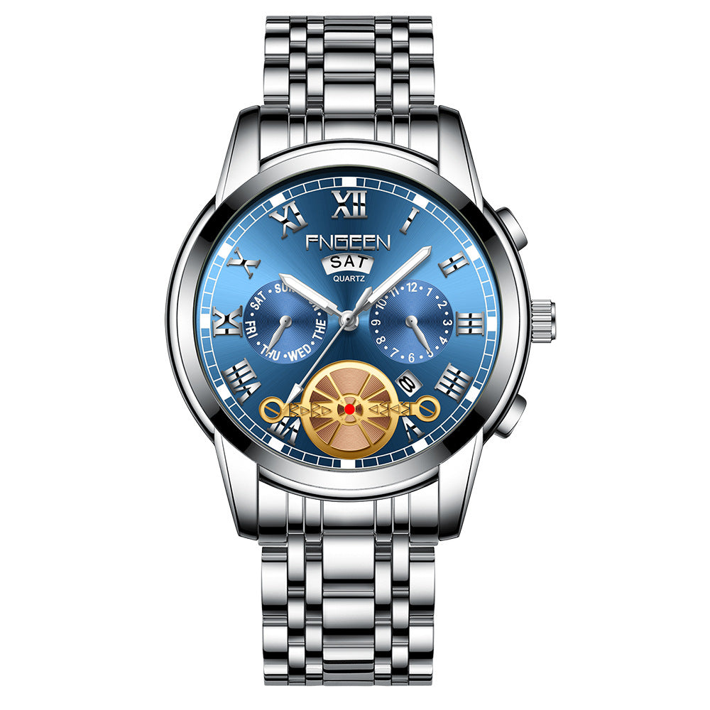 Fashion Tourbillon Watch Quartz Steel Band Multifunction