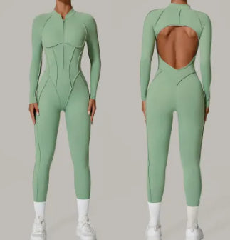 Womens Half Zip Long Sleeve Yoga Jumpsuit