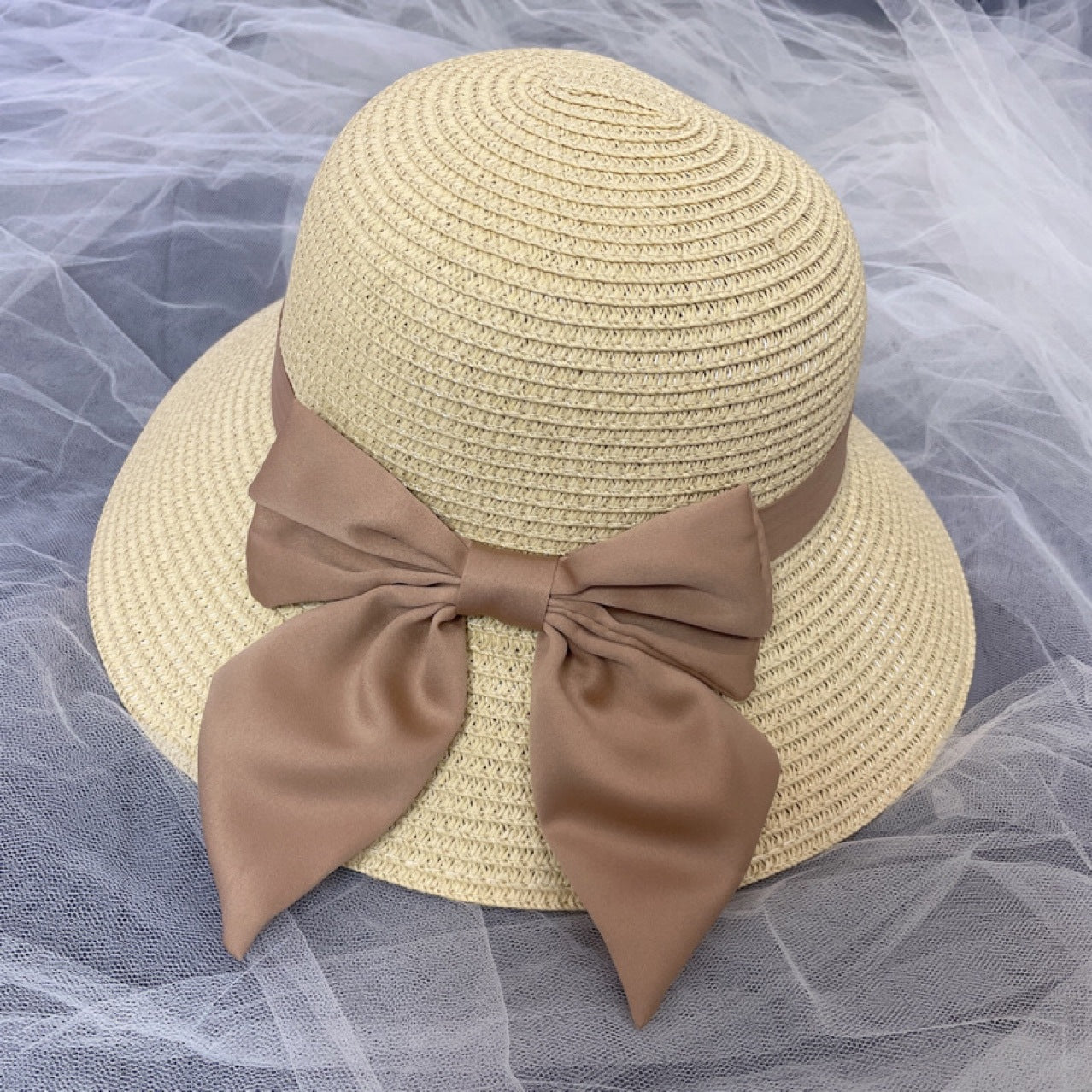 Beach Sun  Simple Bow Monochrome Straw Hat