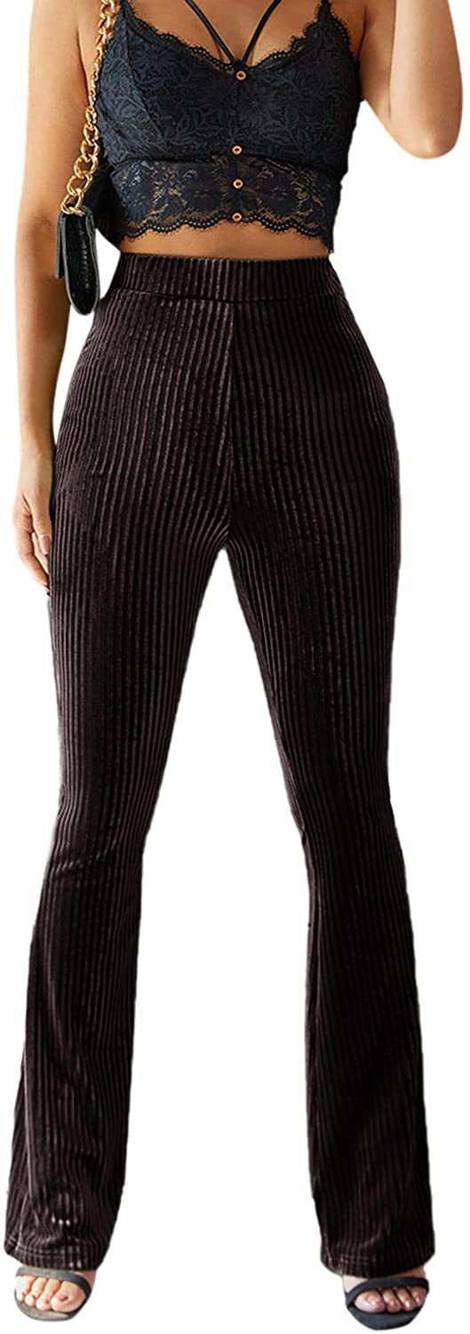 New Women's Fashion Solid Color High Waist Gold Velvet Pit Striped Flare Pants