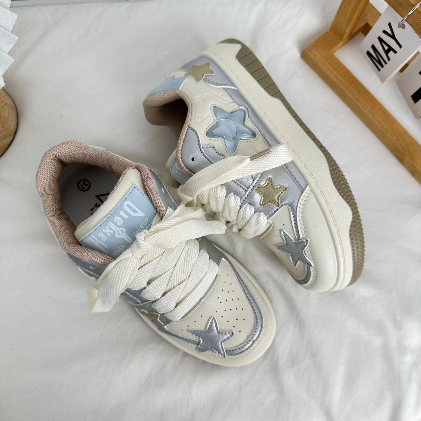 Womens Microfiber Canvas Thick-Soled Casual Sneakers