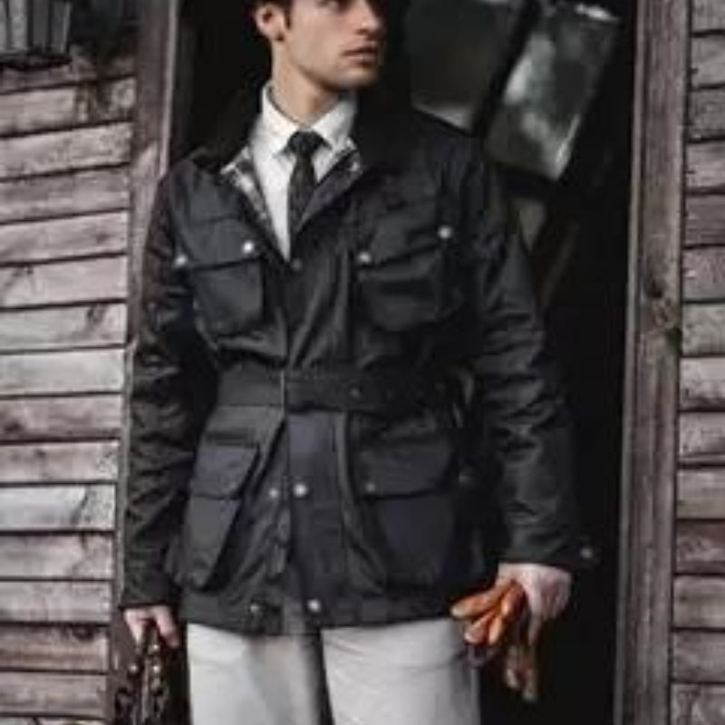 Oilvoksjakke Trench Retro Biker Vandtæt Frakke til Mænd