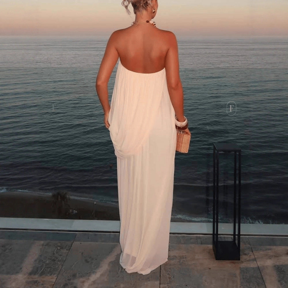 Simple Solid-color Tube Top With Pleated Figure-flattering Design And A Form-fitting Silhouette