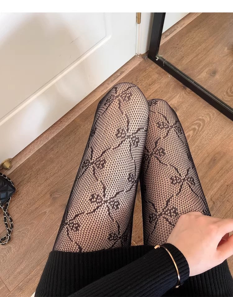 Thin White Stockings Pantyhose Women's Sexy Jacquard Black Stockings Butterfly Knot Hollow Fishing Net Socks