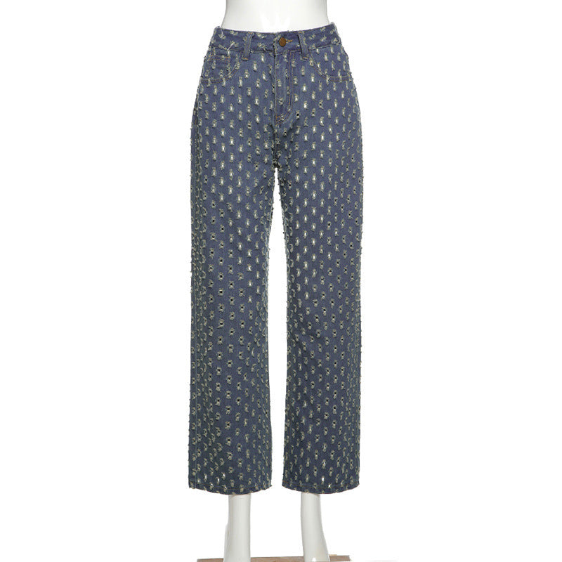 Personalized High-waisted Wide-legged Holes In All-match Slim Jeans