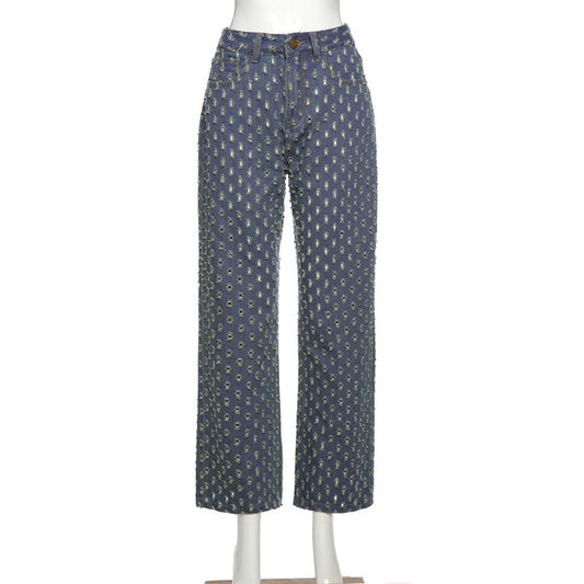 Personalized High-waisted Wide-legged Holes In All-match Slim Jeans