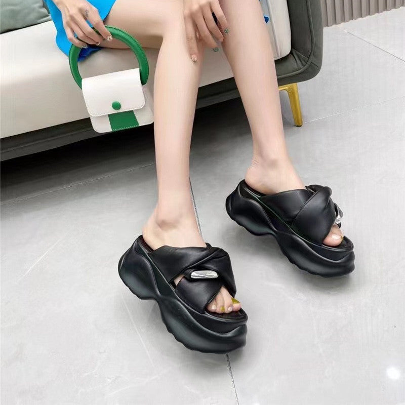 Women's Fashion Cross Strip Thick Soled Open Toe Slippers