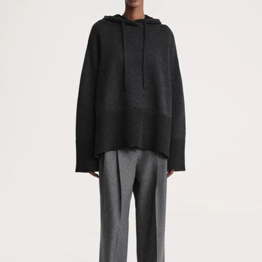 Hooded Knit Sweater For Women  Loose-fitting Laid-back Style