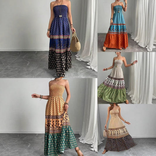 Womens Vacation Strapless Maxi Dress