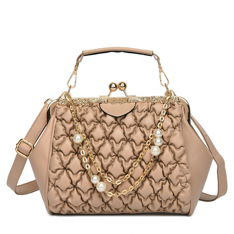 Pleated Personalized Retro Texture Portable Clip Buckle Messenger Tote Bag