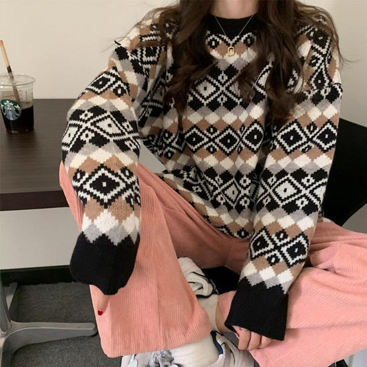 New Retro Loose And Lazy Style Outerwear Pullover Sweater