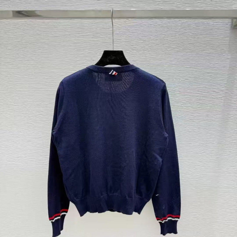 Autumn And Summer New Round-neck Pullover Dog Embroidery Knitted Sweater Long Sleeve