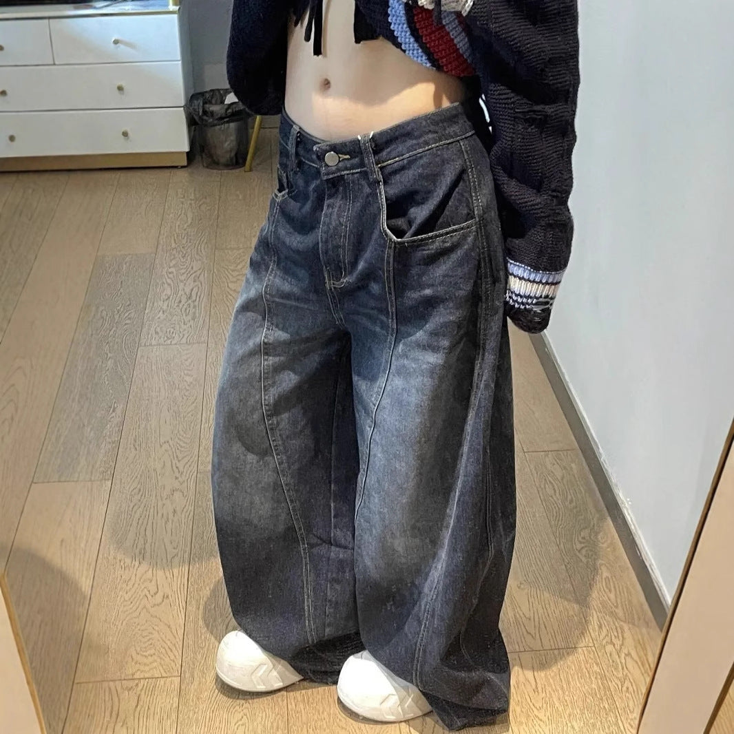 Alsidige retro-denimjeans til kvinder i amerikansk stil med vasket og slidt look