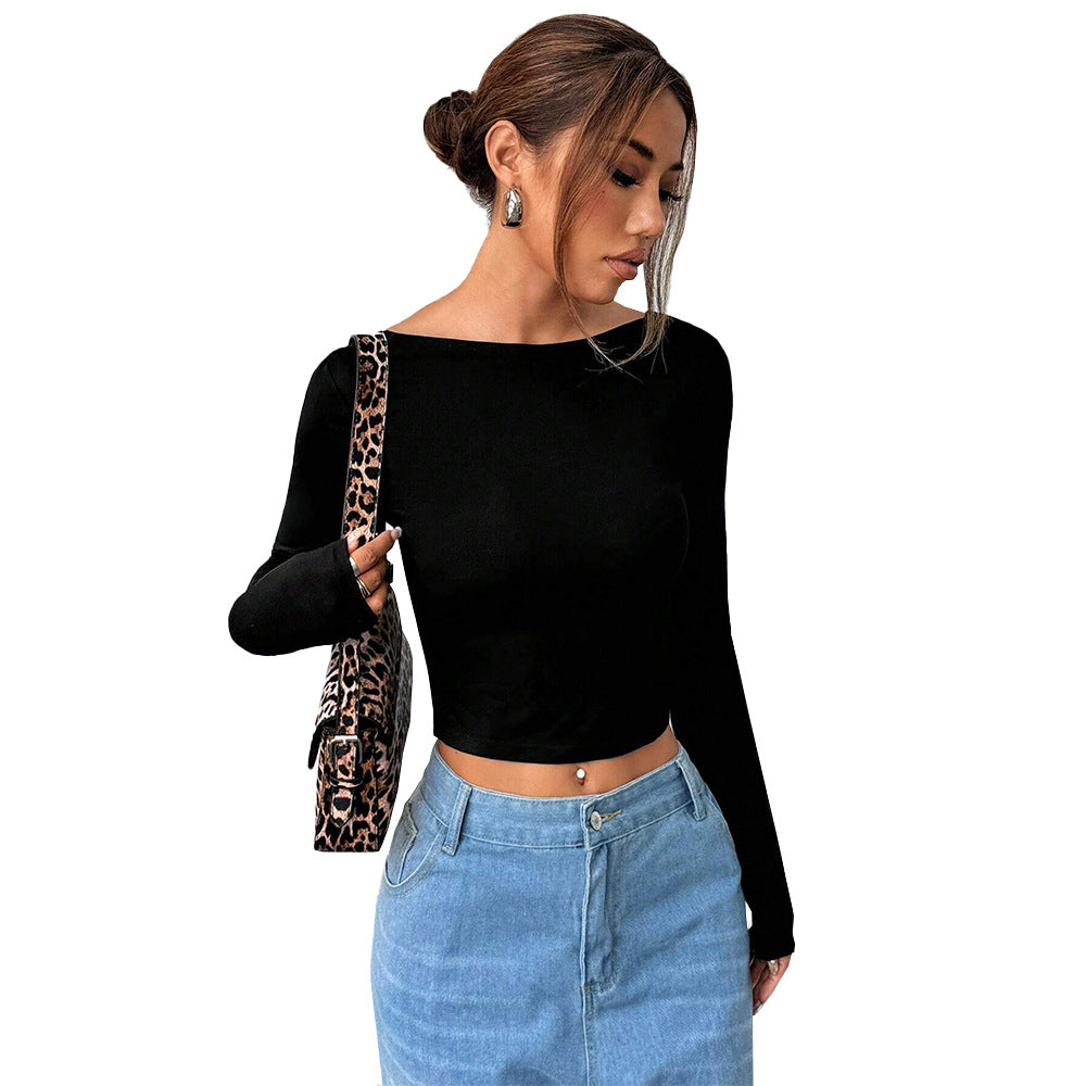 Sexy Style Women's T-shirt New Autumnwinter Backless Design Short Top