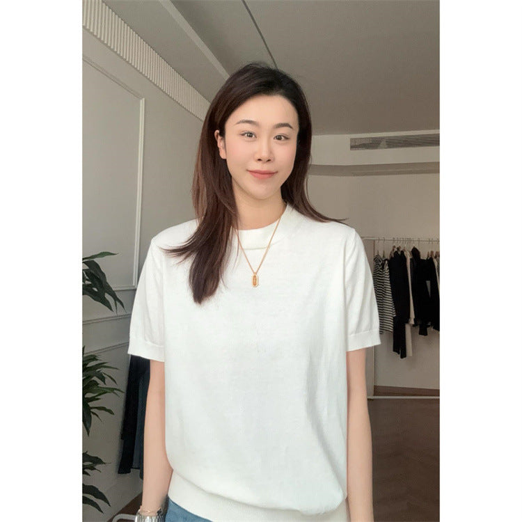 Pure Color Cotton Spun Yarn Knitwear Short Sleeve