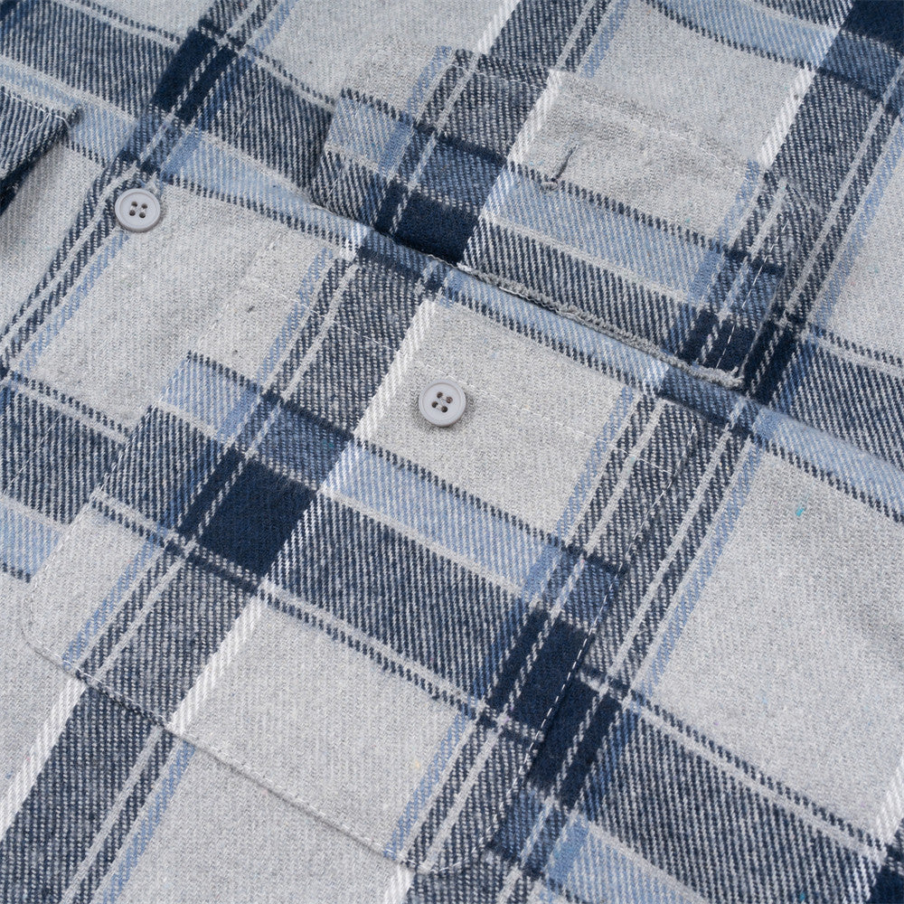 Plaid Men's Long-sleeved National Fashion Loose Pockets Stylish Shirt Coat