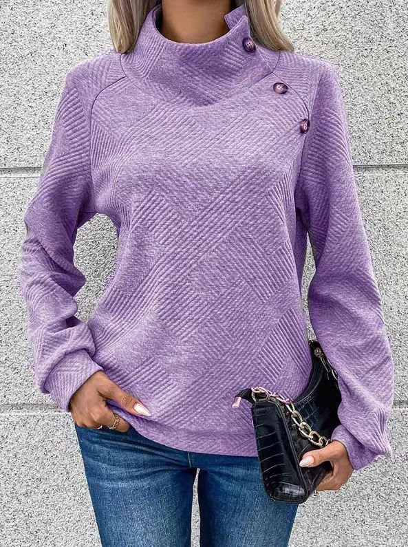Ensfarvet pullover med lange ærmer