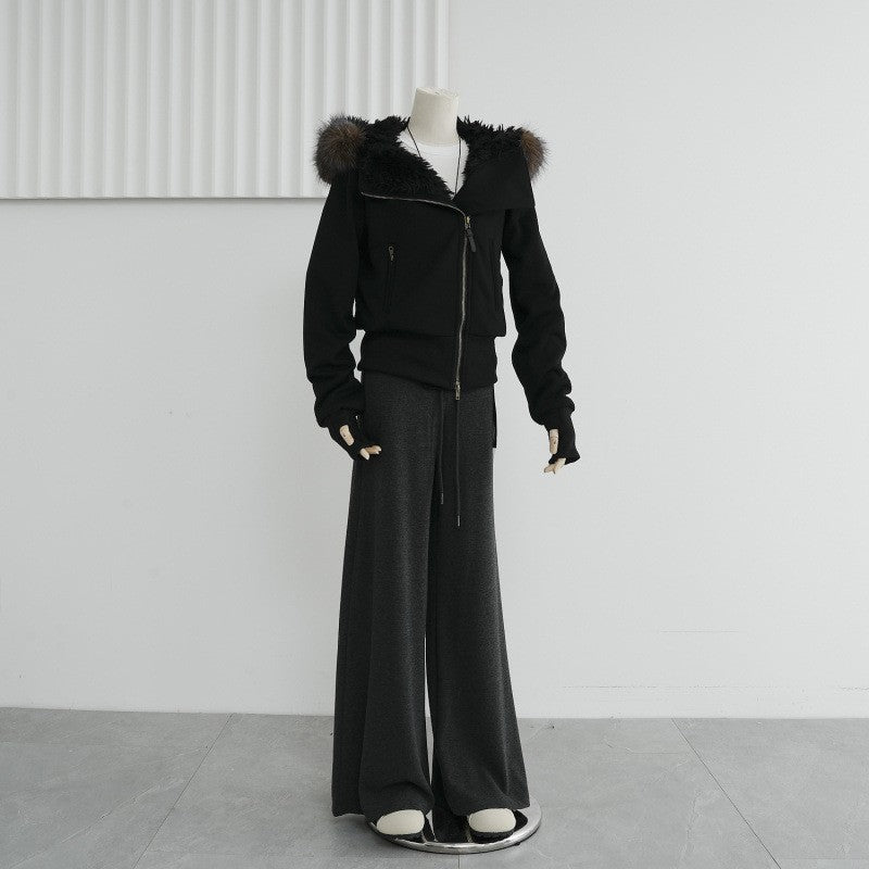 Hooded Fur Collar Twill Plush Liner Cotton Coat Jacket