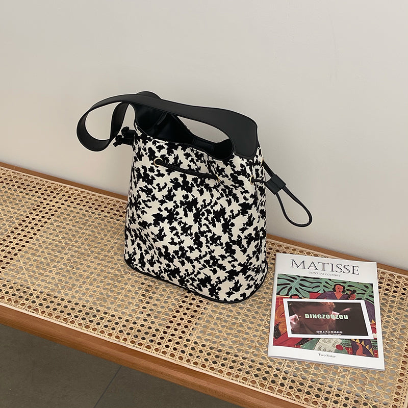 Retro Floral Bucket Bag Female Korean Casual Large-capacity Shoulder Bag Handbag