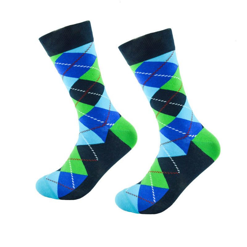 Men's Dashed Rhombus Plaid Tube Socks