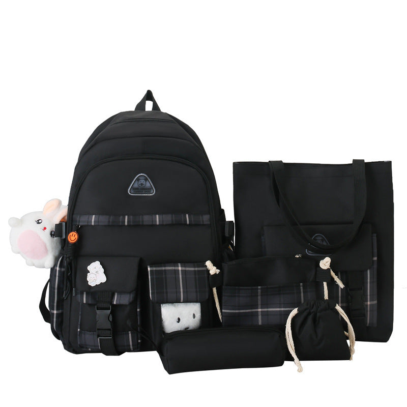 Cute Preppy Style Backpack Five-piece Set