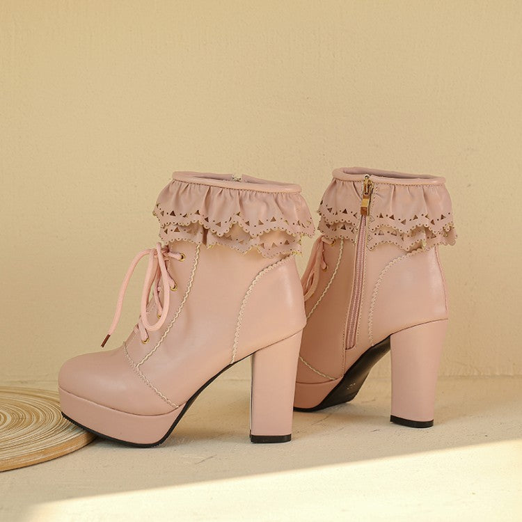Autumn And Winter Lace Up Women's Thick Heel Lace Fashion Boots