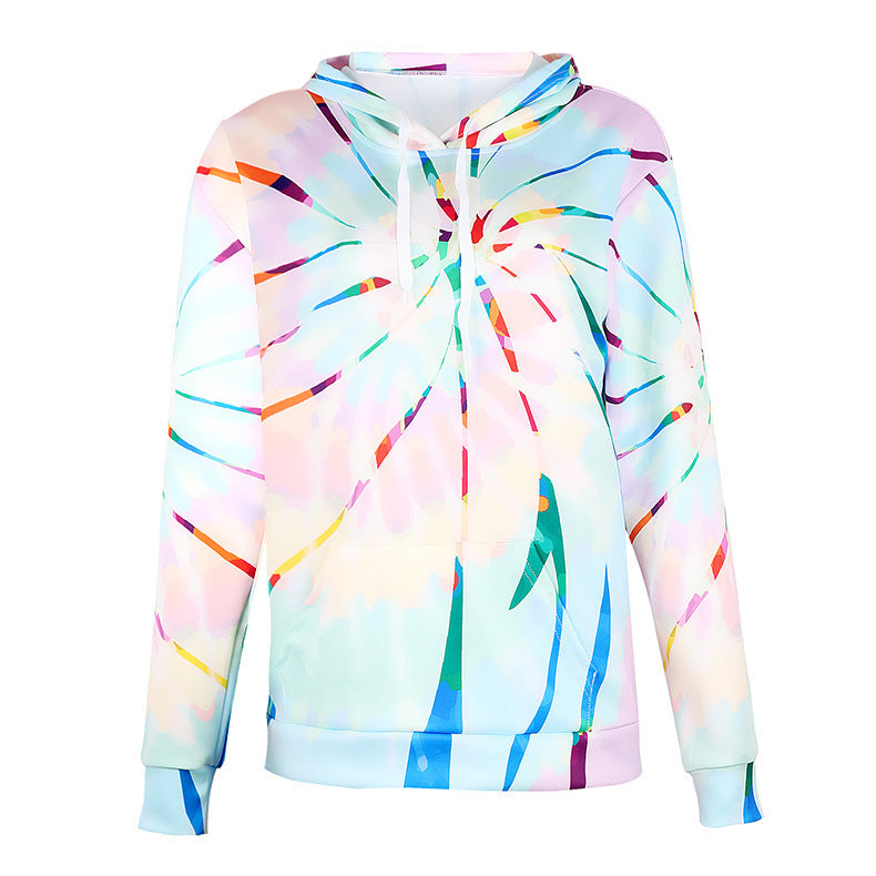 Dame løs tie-dye printet hættetrøje med lange ærmer
