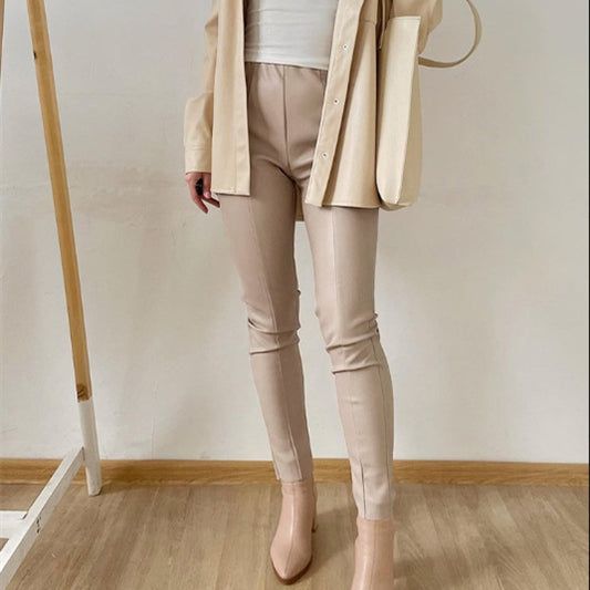 Læderbukser Sort Slim Fit Lynlås Klassisk