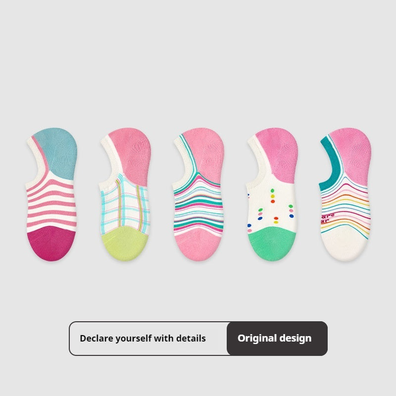 Thin Breathable Retro Color Matching Sweat Absorbing And Deodorant Ankle Socks