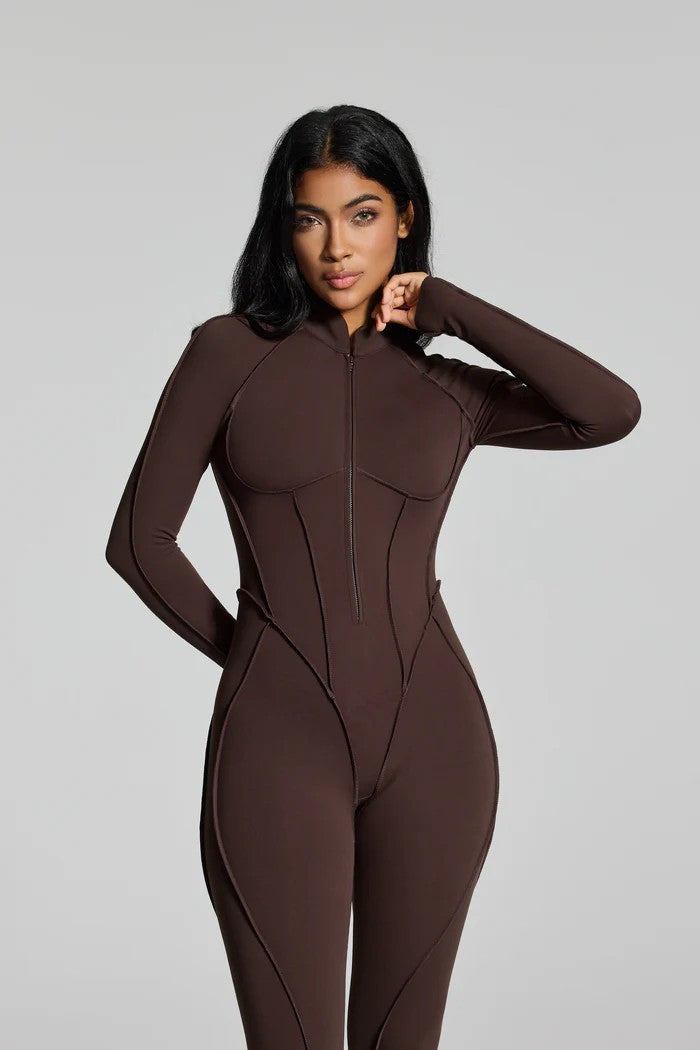 Women's Fashion Long Sleeve Zipper Slim Fit Jumpsuit