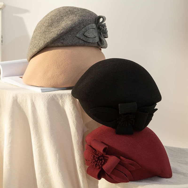 Ladies Elegant Floral Warm Wool Felt Hat