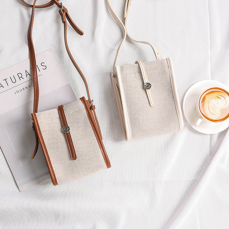 Retro Linen Canvas Small Cross Bag Hit Color Belt Buckle