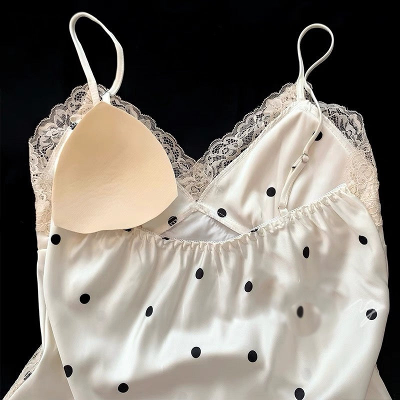 Polka-Dot Summer Lace Camisole And Shorts Womens Set
