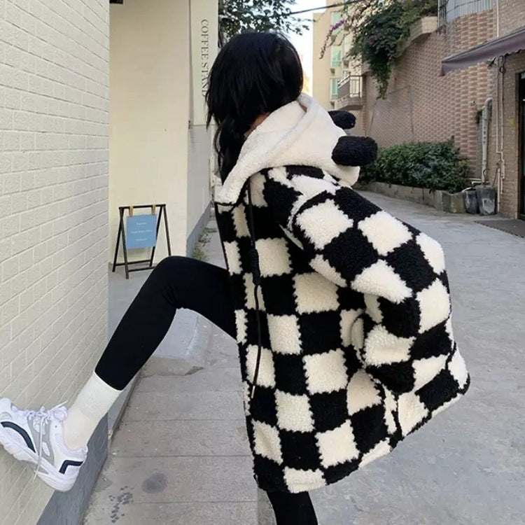 Design Zipper Hooded Blouse For Women Loose Coat