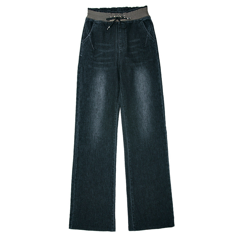 Plus Size High Waist Straight Drooping Pants Jeans Mop Pants Bell-bottom Pants