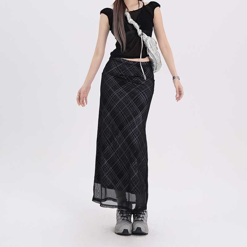 Plaid Stretch Tulle Straight Dress