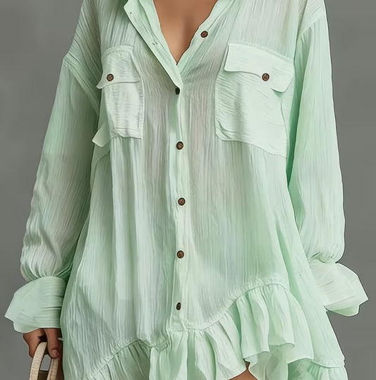 French-style Relaxed Pleated Loose Shirt Dress For Women