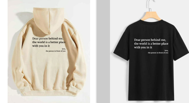 Dame-plyshættetrøje med bogstavprint, kængurulomme og snøre, unisex