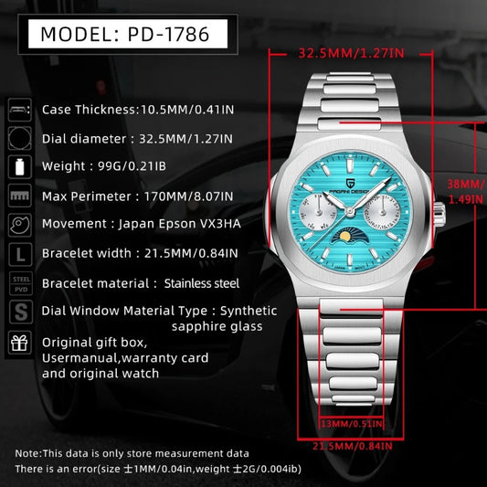 Multi-functional Water-resistant Luminous Sporty Moon Phase Watch With A Chronograph