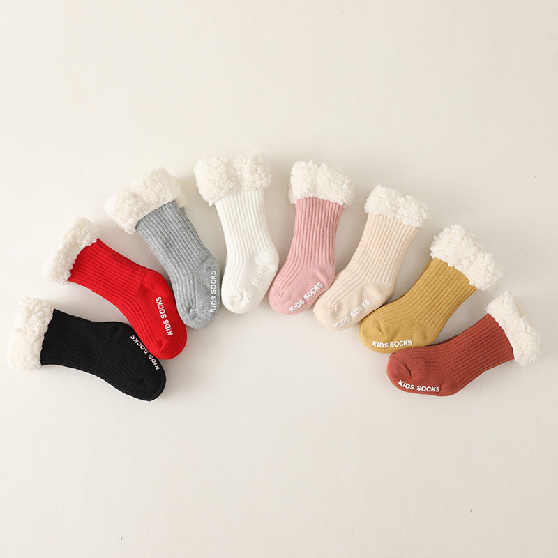 Super Thick Lamb Wool Children's Floor Socks Solid Color
