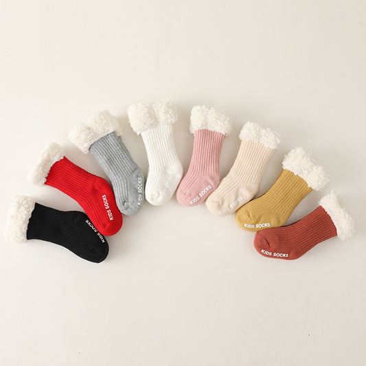 Super Thick Lamb Wool Children's Floor Socks Solid Color