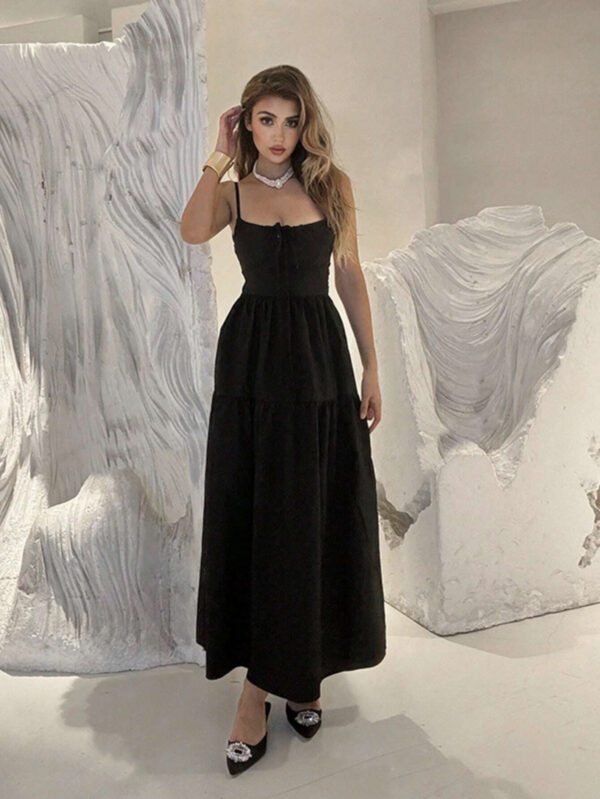 Spaghetti Strap Backless Long Solid Color Flowy Dress