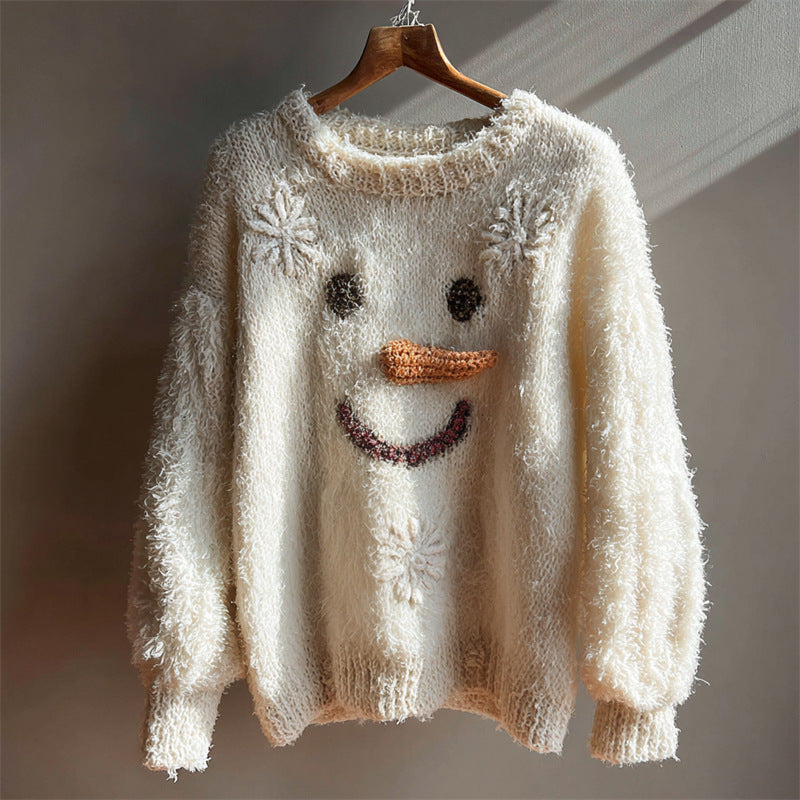 Womens 3D Digital Print Loose Crew-Neck Sweatshirt