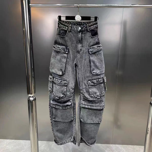 Dame Multi-pocket Jeans Mode Afslappede Wide-leg Bukser