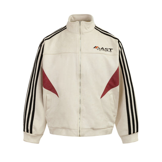 Retro Mixed Color Stripe Three-bar Sports Jacket Jacket